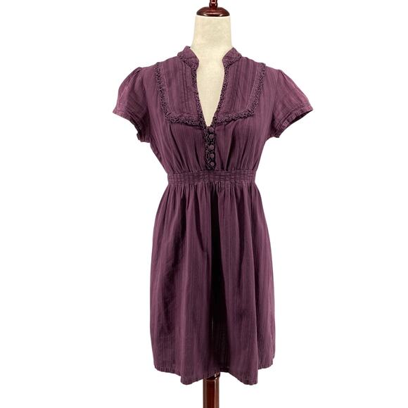 Vintage Fossil Dress Boho Romantic Cottage Womens L Purple Short Sleeve Lined - Picture 1 of 13
